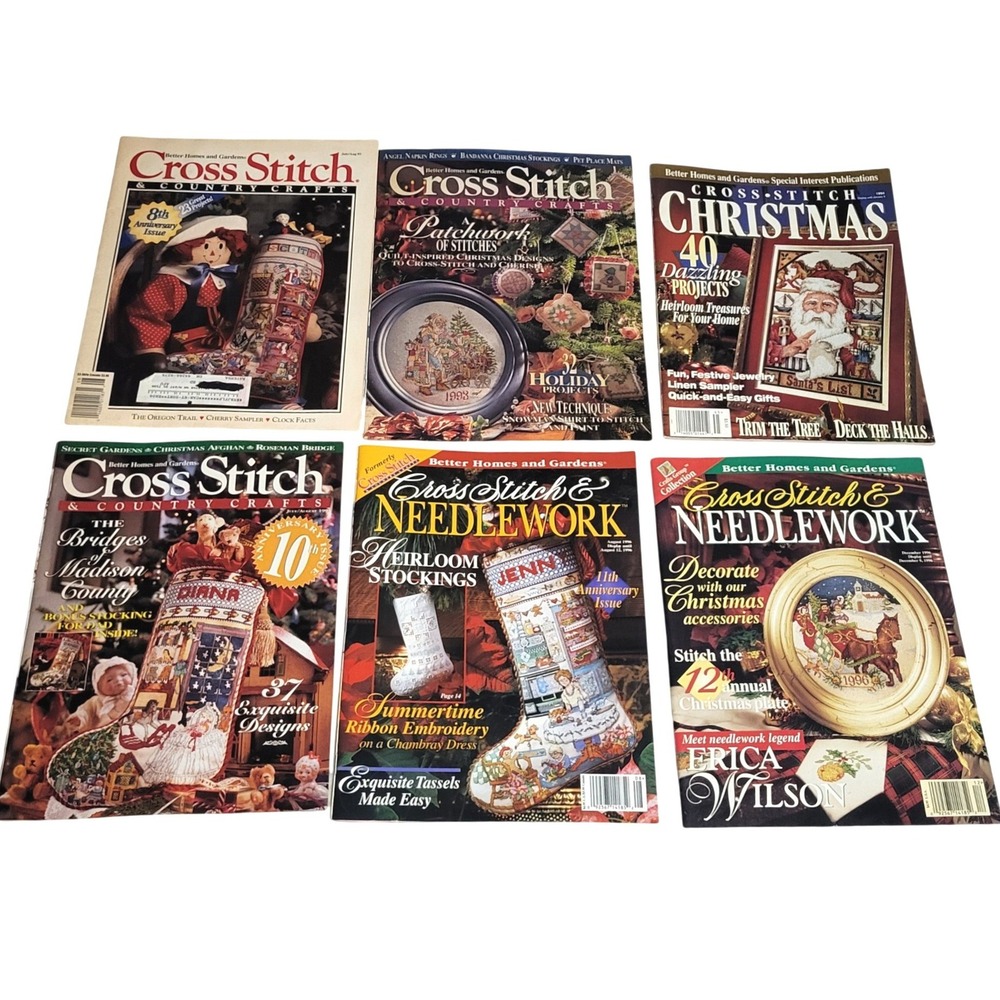 6 Pc Lot Christmas Cross Stitch Magazines Patterns Better Homes 1993 to 1994‎